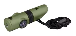 7 in 1 Survival Whistle Multi-Case with LED Flashlight Compass Mirror - Green - Picture 1 of 7