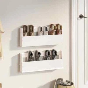 vidaXL Wall-mounted Shoe Racks 2 pcs White 59x9x23 cm Solid Wood Pine UK - Picture 1 of 9