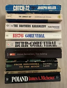 9 Vintage PB Classics, Catch 22, Longest Day, Gore Vidal, Tolstoy, Dostoyevsky - Picture 1 of 8