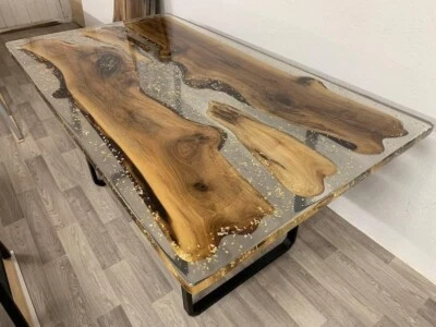 custom made handmade clear epoxy resin rustic table dining table console table - Image 1 of 4