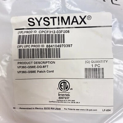 Commscope Systimax CPCF312-03F008 VP360-GS8E-DG-8FT RJ45 Patch Cord - Image 1 of 3