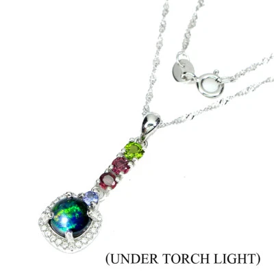 Collar de plata de ley 925 redondo gemas de ópalo negro circonita simulada joyas de piedras preciosas Foto 1 de 4