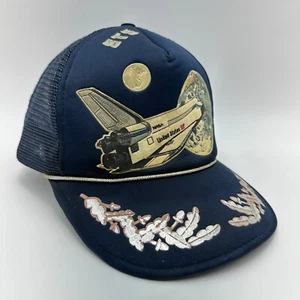VTG NASA STS Space Shuttle Hat Cap Trucker Mesh Space Astronaut Flat Brim 80s - Picture 1 of 10