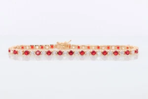 925 Sterling Silver Ruby and CZ Tennis Bracelet. Gold Tone Sterling Silver Tenn - Picture 1 of 5