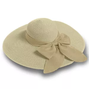 Straw Sun Hat for Women, Wide Brim UPF 50+ UV Protection Cap with Bow - Picture 1 of 72