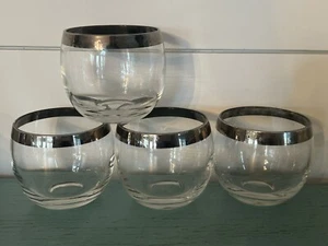 Vintage Roly Poly Rocks Cocktail Glass Set 4 Silver Band Dorothy Thorpe? - Picture 1 of 2