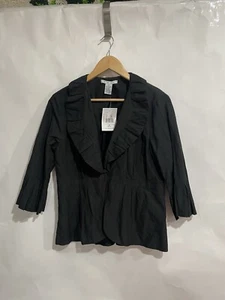 Cabi Size 10 Self Linen Black Topper 3/4 Flare Sleeve Blazer - Picture 1 of 6