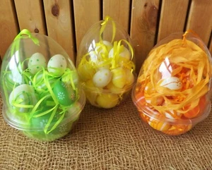 18 Mixed Size Green or Orange Plastic Dome Easter Eggs Decoration Hunt Bonnet - Picture 1 of 14