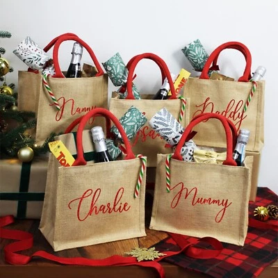 Personalised Christmas Gift Bag, Christmas Tote Jute Gift Bag, Eco-Friendly Xmas - Image 1 of 4