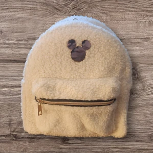 Disney Mickey Mouse mini backpack white sherpa Gold Mickey (B-5) - Picture 1 of 3