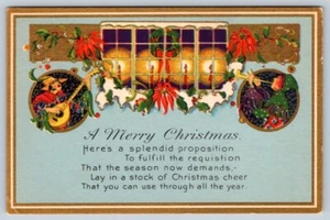 Feliz Navidad, escena de ventana decorada, elfos, tarjeta de felicitación vintage - Imagen 1 de 2