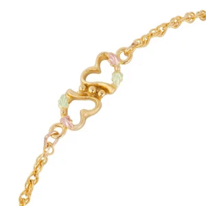 Black Hills Gold Ankle Bracelet with dual Hearts and Leaves - Picture 1 of 1