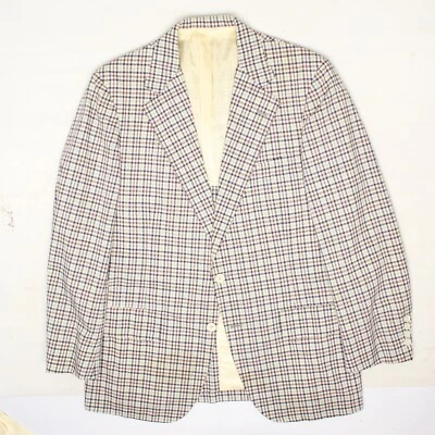 VTG Corbin Mens Sport Coat 42R Cream Blue Red Green Plaid Cotton Jacket USA  - Image 1 of 4