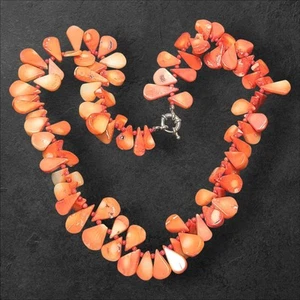 Collar llamativo vintage natural coral rojo grueso lágrima racimo cuentas 17" - Imagen 1 de 10