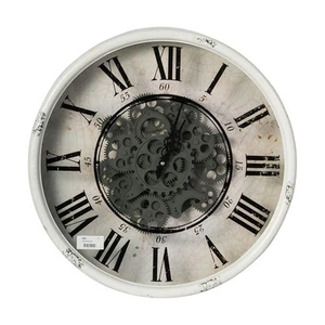 Rustic White Industrial Gear Vintage Wall Clock - Picture 1 of 7
