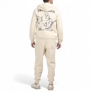 True Religion Men's 2 PC Sweatsuit Fleece Tracksuit Matching Hoodie Joggers Set - Picture 1 of 12