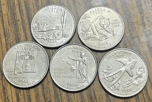 2008 D State Quarter 5 Coin Set Circulated Lot Ungraded FIVE Some Wear But NICE! - Picture 1 of 16