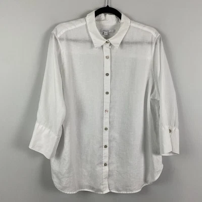 Camisa Chicos Sin Hierro Lino Manga 3/4 Talla 3 US XL Blanca Cuello Sólido Foto 1 de 4