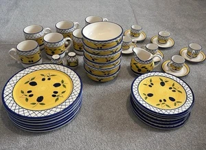 Hand painted Portuguese 6 Piece Dinner Set Yellow And Blue With Olive Design - Picture 1 of 11