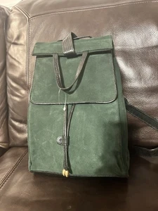 Vintage Susan Gail grün Wildleder Rucksack Handtasche schwarz Eidechse Lederbesatz neu aus altem Lagerbestand - Bild 1 von 8