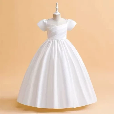 Adolescentes Satén Dama de honor Niña Vestido Fiesta de Cumpleaños Boda Princesa Niños Vestido Vestido Vestido Foto 1 de 4