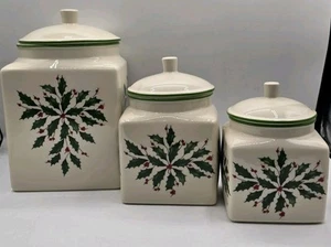 Lenox Holiday Canister Set Lenox 894177 Holly Berry 3-Piece Canister Set - Picture 1 of 6
