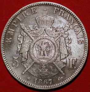Francia 5 Francos 1867 BB Napoleón III KM# 799,2 - Imagen 1 de 2