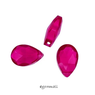 6 Lab Synthetic Corundum / Ruby Flat Briolette Beads 5x7mm Red Fuchsia #64451 - Image 1 of 2