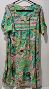 Orientique 10 Dress Ladies Multicoloured Women Below Knee Short Sleeve Pastel - Picture 1 of 21