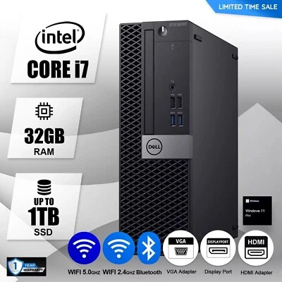 DELL Desktop Computer PC i7, 32GB RAM, Up to 1TB SSD, Windows 11, WiFi, DVD-RW - Image 1 of 4