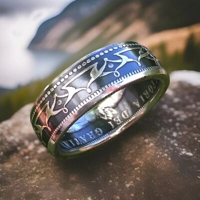 Anillos para monedas hechos de medio dólar de Terranova de plata esterlina vintage talla 7-14 Foto 1 de 3