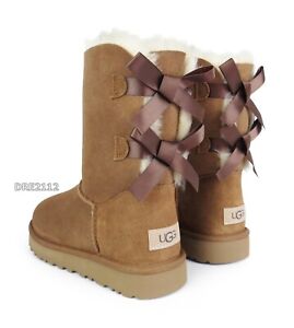 UGG Bailey Bow II Chestnut Suede Fur Boots Womens Size 9 -NIB-