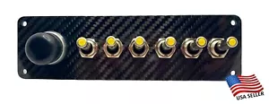 12V Switch Panel Real Carbon Fiber Plate, Push Start, 6 YELLOW LED Toggle Switch - Picture 1 of 5
