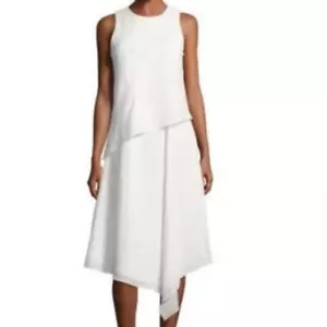 Abito midi Rag & Bone Fernay con pannelli senza maniche e orlo a fazzoletto in bianco brillante - Foto 1 di 12