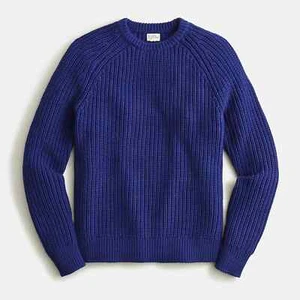 J Crew Shaker Stitch Knit Chunky Heavy Fisherman Sweater in Vivid Navy Blue - Picture 1 of 2