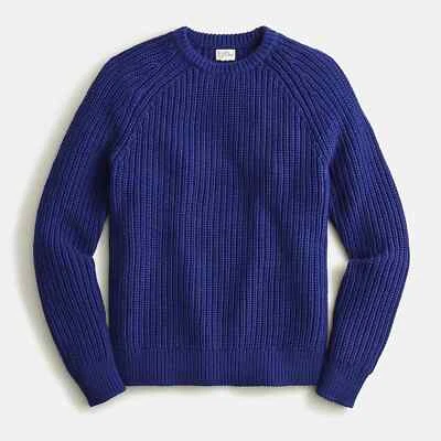 J Crew Shaker Stitch Knit Chunky Heavy Fisherman Sweater in Vivid Navy Blue - Image 1 of 2