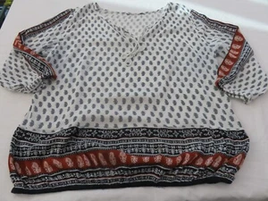 MADE IN INDIA B&W JAIPUR RAJASTANI PAISLEY PRINT FLIMSY HIPPIE SUMMER TOP UK 14 - Picture 1 of 13