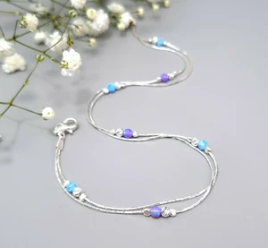 ANKLET OPAL 925 Sterling Silver double Chain Ankle Bracelet Birthstone - Picture 1 of 6