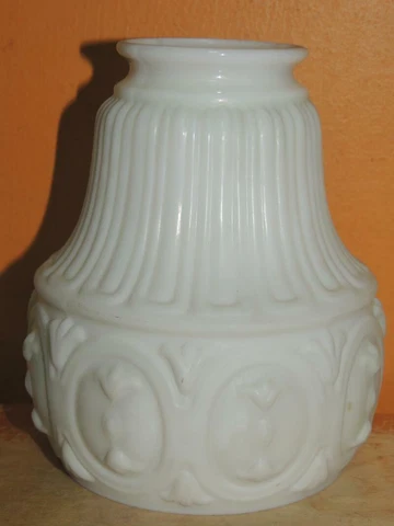 ONE Antique Milk Glass Lamp Shade 2.25 fitter Medallion Embossed Victorian Cover