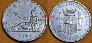 5 pesetas plata del Gobierno Provisional año 1870*1870. Peso 24,85 gr. BONITA. - Picture 1 of 2