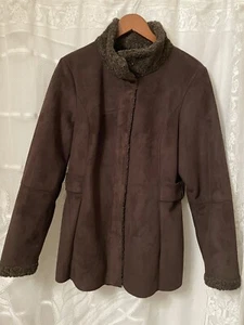 Womens Talbots Dark Brown Faux Suede Shearling Snap Closure Jacket Size M - Picture 1 of 5