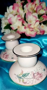 PAIR 1970s CARLTON WARE HAND PAINTED PORCELAIN CANDLESTICKS - Picture 1 of 12