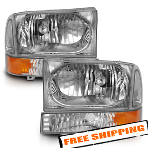 ANZO 111458 Chrome Crystal Headlights w/ Corner Lights for 99-04 Ford Super Duty