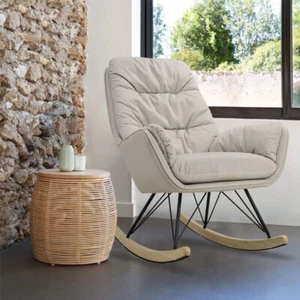 Relax Rocking Chair Velvet Upholstered Single Sofa Armchair with Solid Wood Legs - Picture 1 of 11