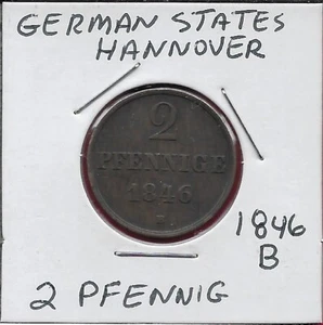 GERMAN STATES HANNOVER KINGDOM 2 PFENNIG 1846-B RULER:ERNST AUGUST,CROWNED MONOG - Picture 1 of 2