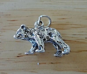 Sterling Silver 3D 14x21mm 4g Lg Grizzly Brown Bear Zoo Animal Charm - Picture 1 of 7
