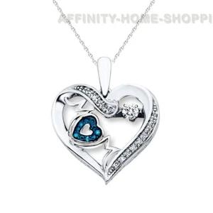 Natural Dancing Diamonds 1/6 ct Blue/White Sterling Necklace Gift 18" Chain - Picture 1 of 3