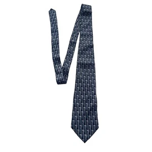 Stafford Men’s Navy With Cream & Gray Square Abstract Pattern 100% Silk Neck Tie - Picture 1 of 7