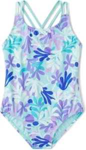 Speedo Girls' Swimsuit -One Piece High Neck Strappy Back Swimwear Size 7 NWT - Picture 1 of 2