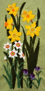 Paragon Crewel Embroidery Spring Daffodil Barbara Sparre Finished Panel - Picture 1 of 14